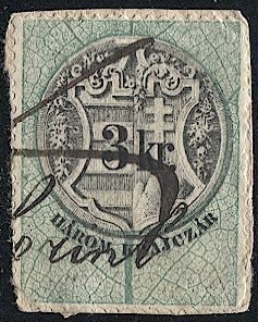 HUNGARY 1873 Barefoot #32  3k Used Revenue on piece, VF - Coat of Arms