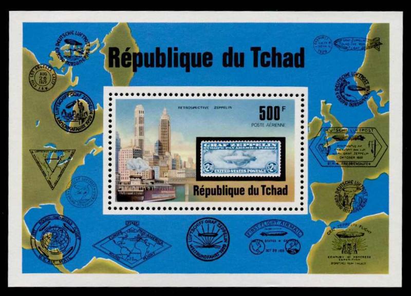 Chad 327,C206-10 MNH Stamp on Stamp, Zeppelins, Map, Architecture