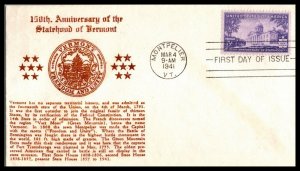 1941 Vermont Sesqui 150 years Sc 903-34 Crosby cachet Montpelier VT