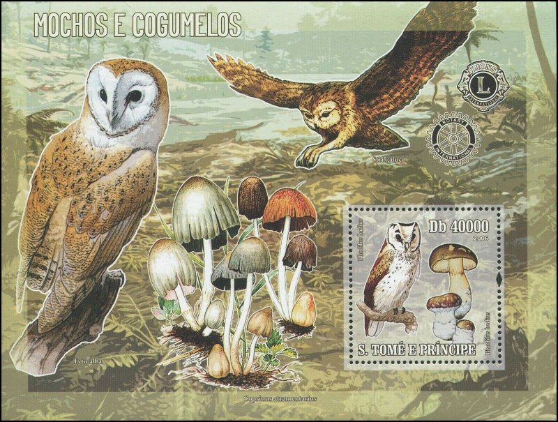 St. Thomas & Prince Islands 2006 Sc 1611 Birds Owls mushrooms CV $11