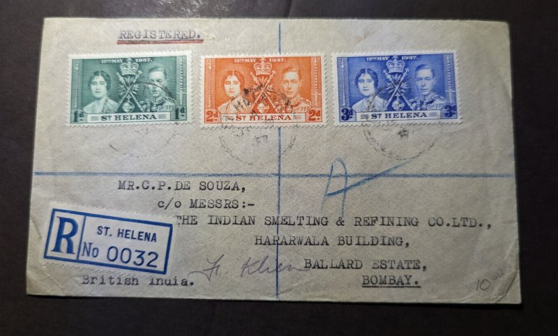 1937 Registered St Helena Cover to Bombay British India