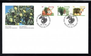 1364, 1368, 1372 Scott, Cachet Combination FDC, Fruit Trees, Canada, 1992, Dec 3