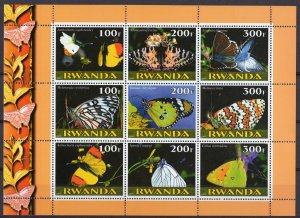 Rwanda 1999  BUTTERFLIES Sheetlet (9) Perforated MNH