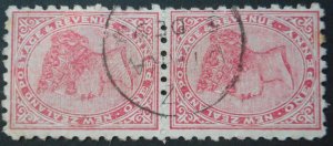 New Zealand 1893 One Penny pair with Moss and Patent adverts CP DA2j used