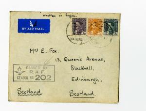 Iraq Cover Air Mail Censored to Scotland w/ 3x Stamps