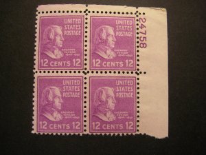 Scott 817, 12c Zachary Taylor, PB4 #24758 UR, MNH Prexie Beauty, Durland Premium