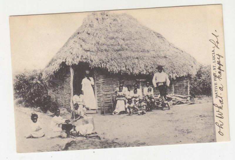 St. LUCIA, 1907 ppc. Native Hut, KEVII 1d., CASTRIES to New York.