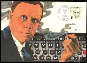 FDC scott1856 Sinclair Lewis 1985 Great Americans Fleetwood Cachet Maximum Card