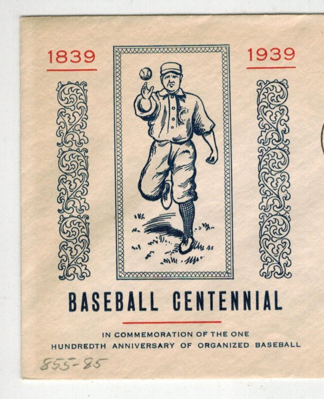 1939 ORGNIZED BASEBALL CENTENNIAL COOPERSTOWN NY 855-85 SCARCE CACHET 