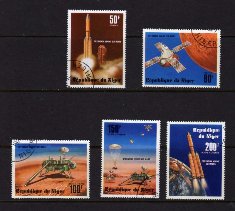 Niger  #389-90 & C283-5 Space Aviation Cpl. set CTO Used Rockets 1977