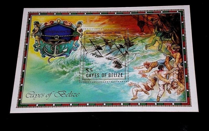 CAYES OF BELIZE #27, 1985, SHIPWRECKS, SOUVENIR SHEET, MNH, NICE LQQK