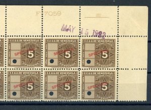 VENEZUELA Revenue 5c ABNCo *F7059* SPECIMEN Dated 1922 Corner Block{10} MNH ZU29