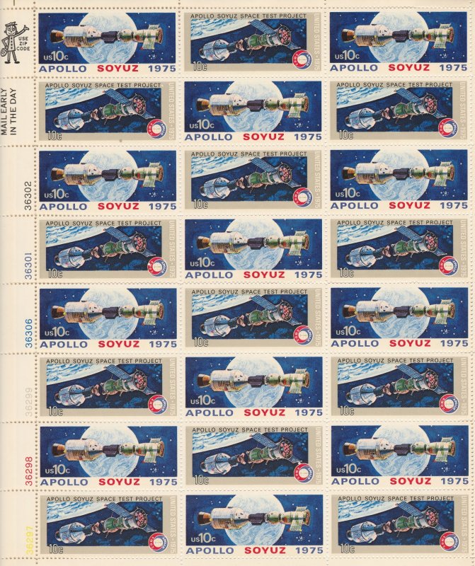 1975 Apollo Soyuz Space Issue Full Sheet of 24 Stamps #1569-70 MNH $1 Shipping