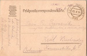 Austria Soldier's Free Mail 1914 K.u.K. Postamt 290 Feldpostcard to Vinohrady...