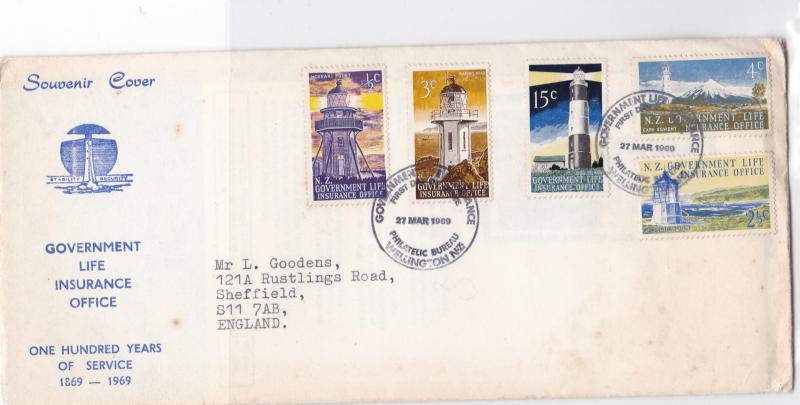 new zealand 1969 lighthouse insurance stamps cover ref r14436