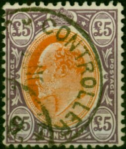 Transvaal 1903 £5 Orange-Brown & Violet SG259 Fine Used Telegraph Cancel Scarce