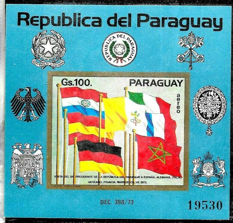  PARAGUAY 1973 FLAGS COUNTRIES VISITED BY PRESIDENT S/SHEET Mi BL 214 MNH 