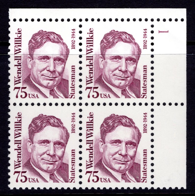 2192 MNH UR PB(4) Wendell Willkie, solid tagging, dull gum Great Americans