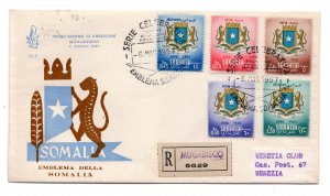 Somalia AFIS FDC Venetia 1957 Traveled emblem for Italy