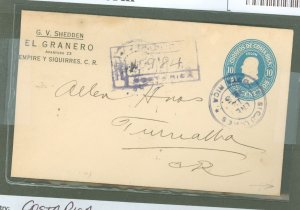 Costa Rica  1925 10c blue on white; 20c in stamps on reverse for registration squirres cancel.