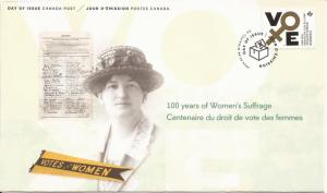 2016 Canada FDC Sc 2901 - Women's Suffrage - 100th anniversary of vote