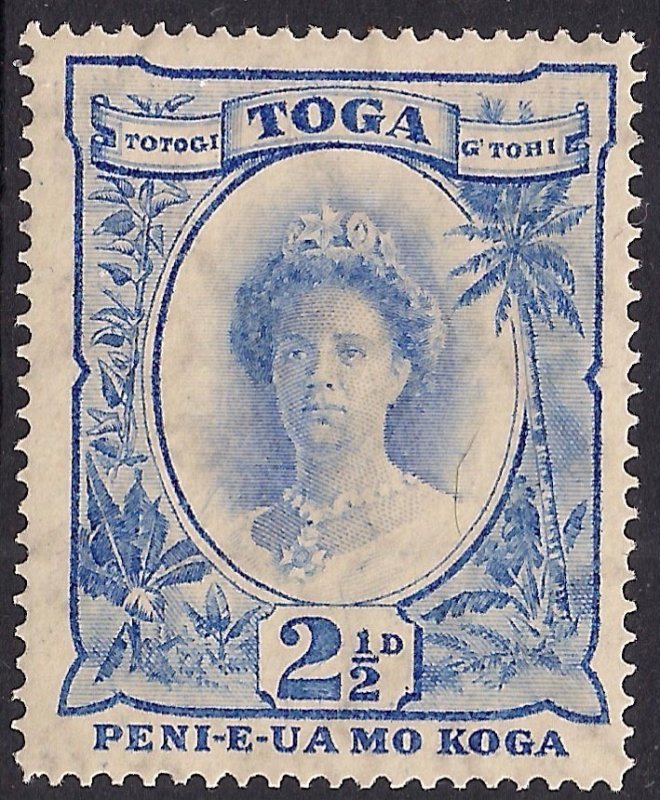 Toga -Tonga 1920 - 35 KGV 2 1/2d Queen Salotte MM Recut value SG 59a ( L442 )