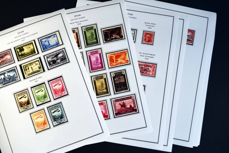 COLOR PRINTED SPAIN AIRMAIL 1920-1983 STAMP ALBUM PAGES (20 illustrated pages)