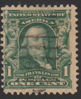 SC# 300 - (1c) - Franklin, blue green - Used, Single