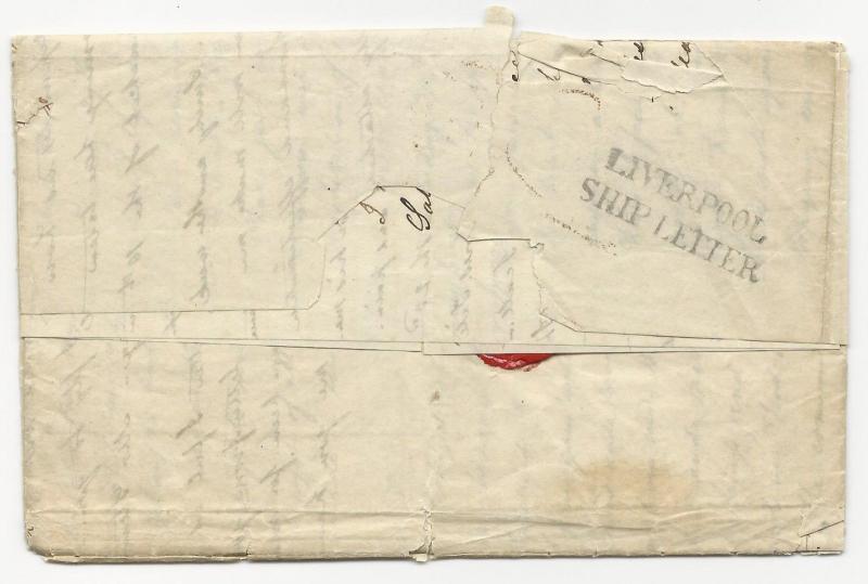 US Stampless Trans-Atlantic Ship Cover Folded Letter New York via Liverpool