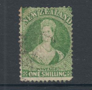 New Zealand Sc 37a, SG 125, used 1864-72 1sh dull yellow green QV, unlisted Cert