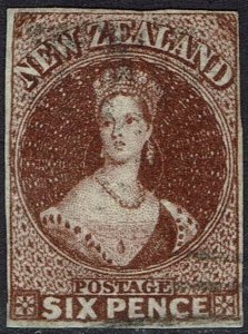 NEW ZEALAND 1857 QV CHALON 6D IMPERF NO WMK USED