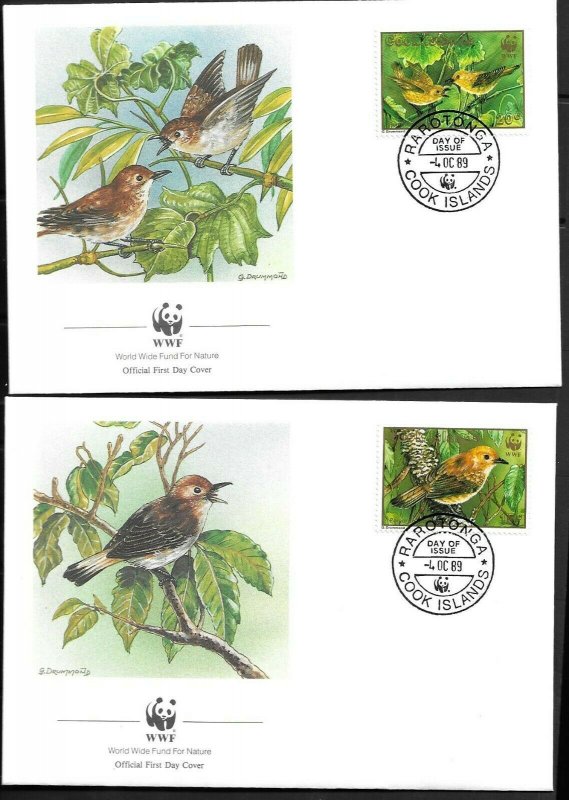 1989    COOK ISLANDS  -  RAROTONGA - BIRDS - WWF - SET OF 4 FDC - USED