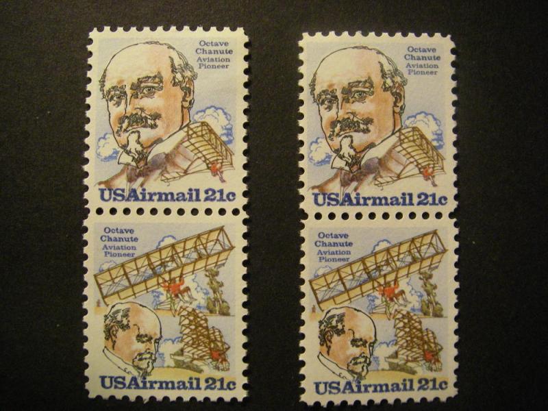 Scott C93-C94 or C94a, 21c Octave Chanute, Vertical Pair, MNH Airmail Beauty