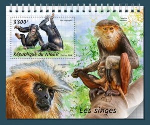 Niger - 2018 Monkeys on Stamps - Stamp Souvenir Sheet - NIG18316b