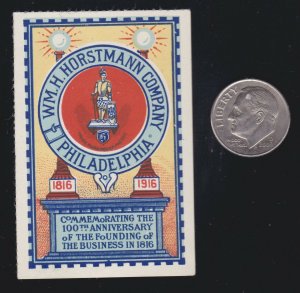 US Vintage 1916 Wm H. Horstmann Co. 100th Anniversary Cinderella Stamp