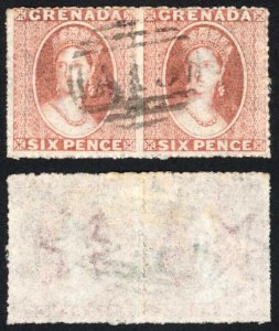 Grenada SG8 1863-71 6d dull rose-red Watermark sideways FINE horizontal pair