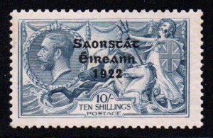 1922 Thom 3-line Saorstát Ovpt in blue-black on 10/- from broken S Plate 5A