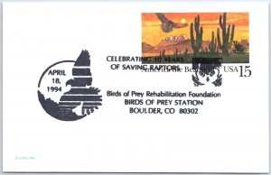 US POSTAL CARD PICTORIAL CANCEL BIRDS OF PREY REHABILITATION FOUNDATION BOULDER