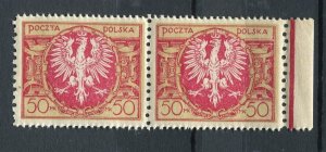 POLAND; 1921 early Eagle Shield issue MINT MNH unmounted MARGIN Pair