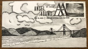 Ansel Adams 2024 FDC Hand Drawn Cachet Golden Gate Bridge From Baker Beach