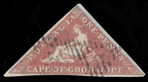MOMEN: CAPE OF GOOD HOPE SG #1a 1853 DEEPLY BLUED USED £475 LOT #65670 