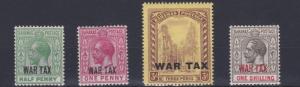 BAHAMAS  1918  S G 96 - 99     VARIOUS VALUES TO 1/-  WAR TAX    MH