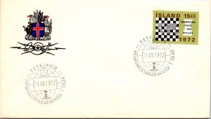 SCHALLSTAMPS - ISLAND 1972 FDC CACHET COVER COMM CHESS CANC REYKJAVIK UNADDR