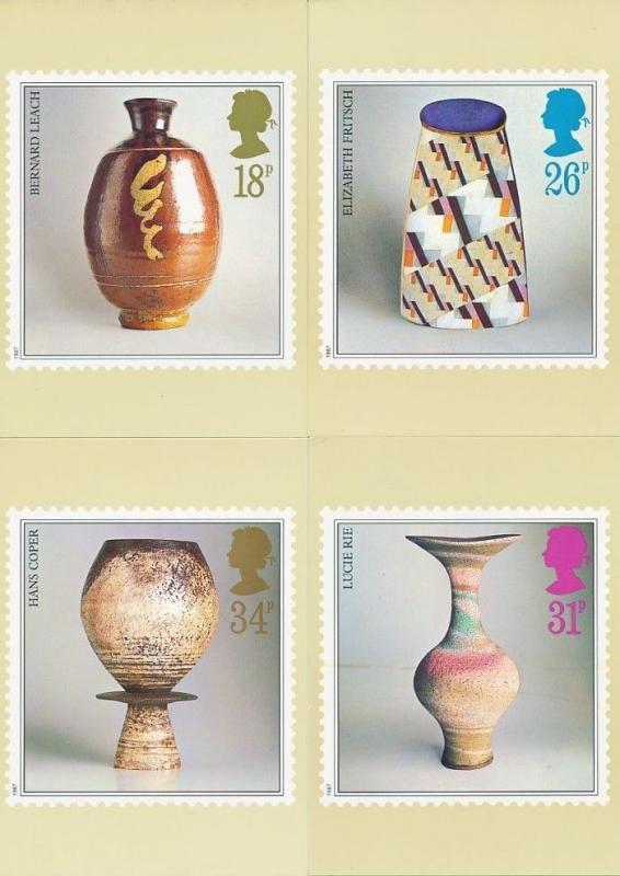 GB PHQ Scott 1192-1195, 1987 Studio Pottery, set of 4 square stamps