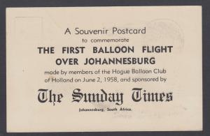 South Africa Sc 46 on 1958 First Balloon Flight over Johannesburg souvenir card