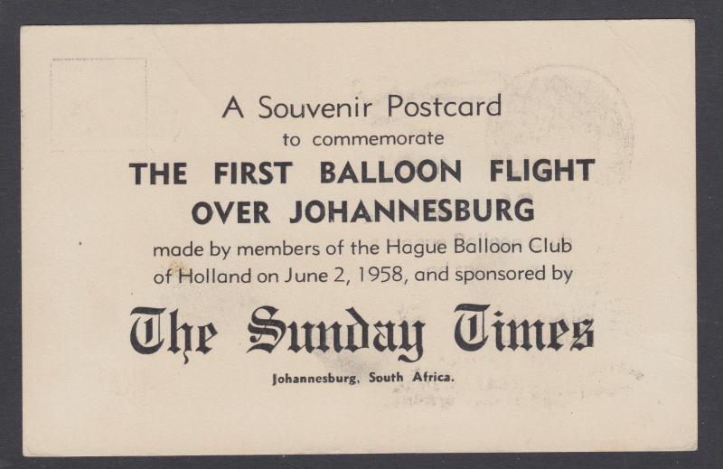 South Africa Sc 46 on 1958 First Balloon Flight over Johannesburg souvenir card