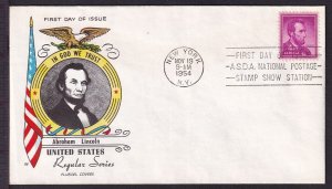 1954 Abraham Lincoln 4c Sc 1036 FDC LIberty Issue with Fluegel cachet (WG