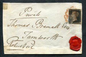 Great Britain #1 Used, Tied to Cover Front, Right Honourable Sir Robert Peel
