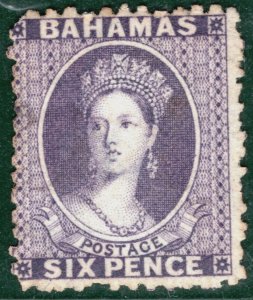 BAHAMAS QV Classic CHALON SG.31x 6d Deep Violet WMK REVERSED Mint c£180 PIBLUE42