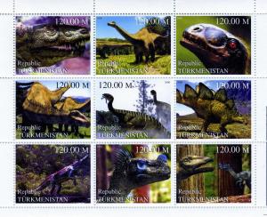 Turkmenistan 2000 DINOSAURS Sheet (9) Perforated Mint (NH)